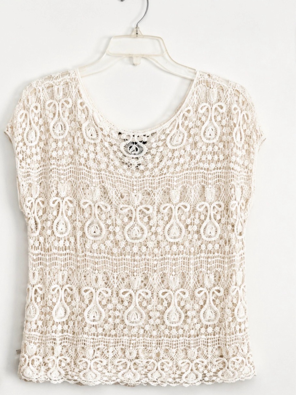 Cream Crochet Lace Short Sleeve Top